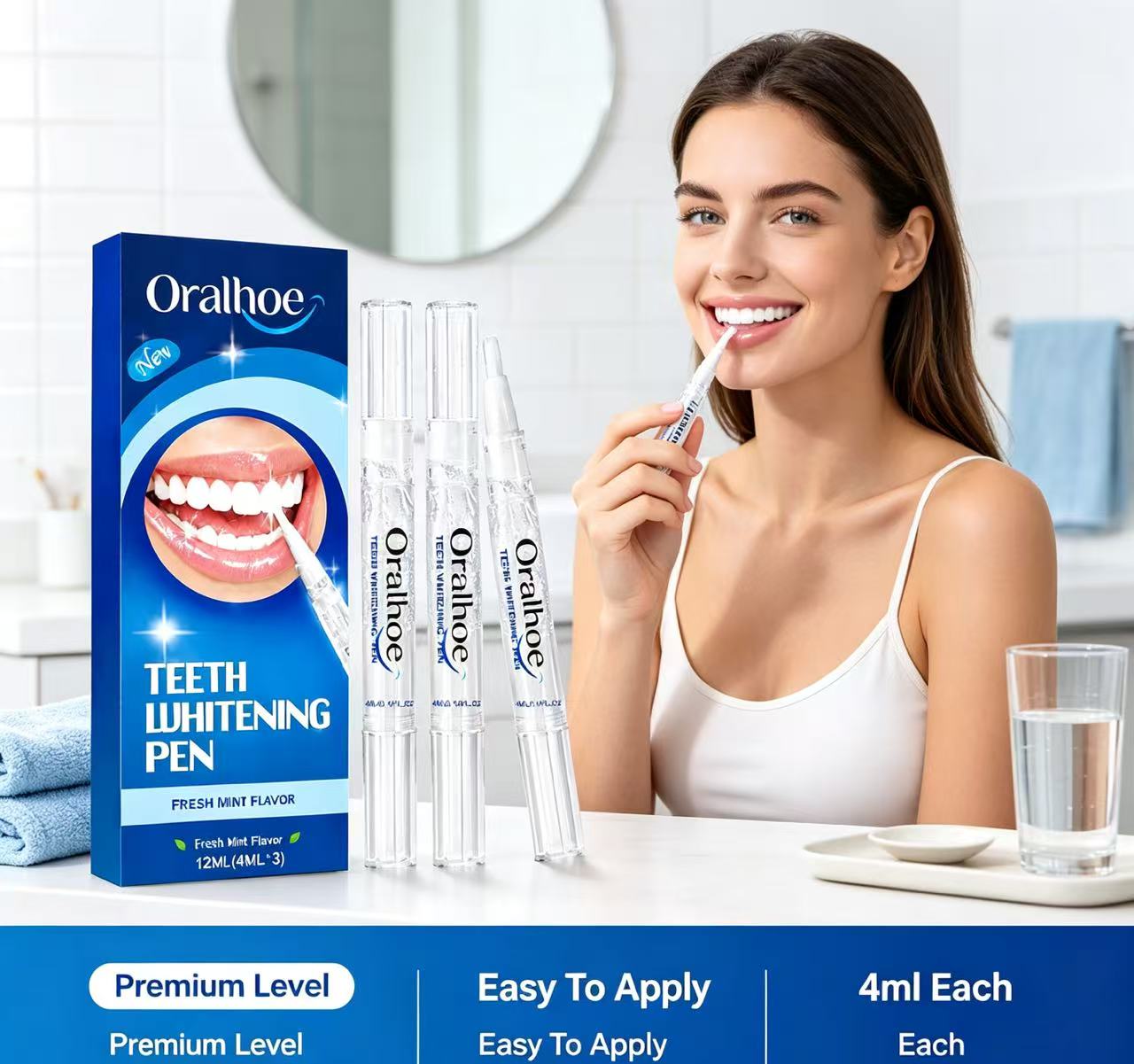 Teeth Whitening Pens - Oralhoe Zahnaufhellungsstift, 3er-Set, mit frischem Minzgeschmack,